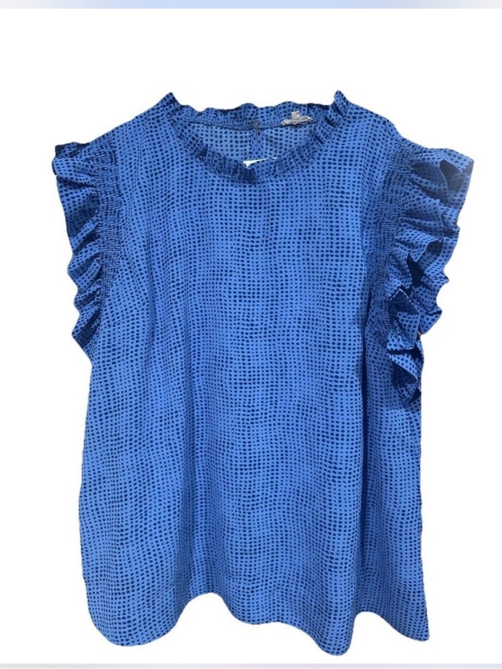 Ruffled Sleeve Blue Dot Print Women's Top